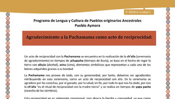 14-Orientaciones al docente - LC03 - Aymara - U01 -Agradecimiento a la Pachamama como acto de reciprocidad
