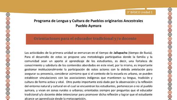 01-Orientaciones al docente - LC03 - Aymara - U01 -Introducción