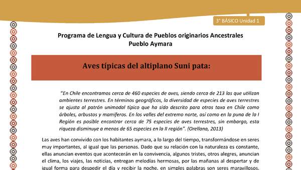 09-Orientaciones al docente - LC03 - Aymara - U01 -Aves típicas del altiplano Suni pata