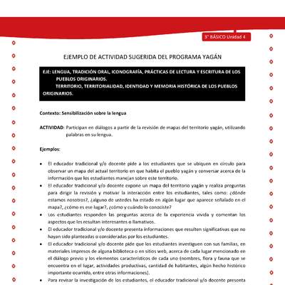  Participan en diálogos a partir de la revisión de mapas del territorio yagán, utilizando palabras en su len