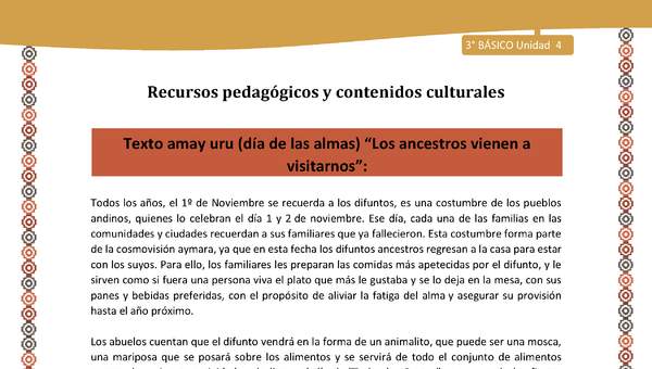 11-Orientaciones para el educador-LC03 U04-Texto amay uru (día de las almas) “Los ancestros vienen a visitarnos”