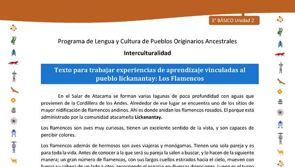 Texto para trabajar experiencias de aprendizaje vinculadas al pueblo lickanantay: Los Flamencos