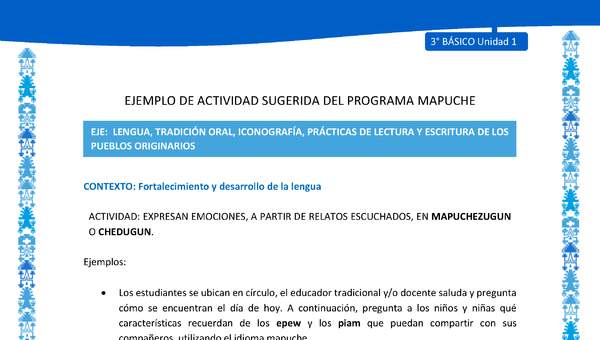 Expresan emociones, a partir de relatos escuchados, en mapuchezugun o chedugun mapuche