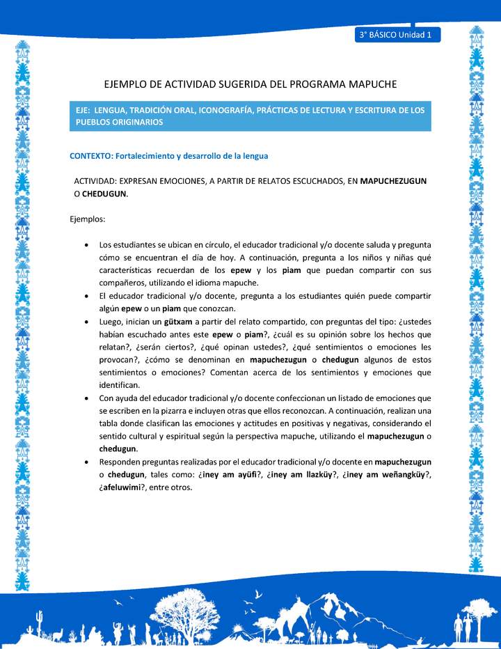 Expresan emociones, a partir de relatos escuchados, en mapuchezugun o chedugun mapuche