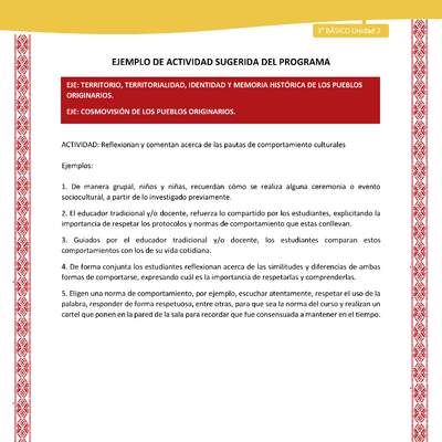 04-Actividad Sugerida LC03 COL-U02-OA06;OA11-Reflexionan y comentan acerca de las pautas de comportamiento culturales