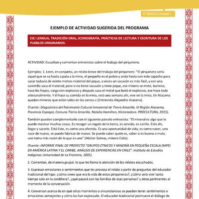 01-Actividad Sugerida LC03 COL-U01-LS01-Escuchan y comentan entrevistas sobre el trabajo del pirquinero.
