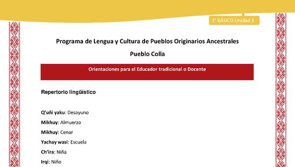 Orientaciones al docente - LC03 - Colla - U02 - Repertorio lingüístico