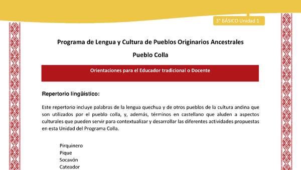 Orientaciones al docente - LC03 - Colla - U1 - Repertorio lingüístico
