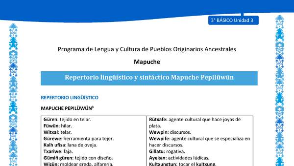 Repertorio lingüístico y sintáctico Mapuche Pepilüwün