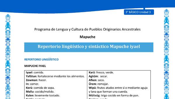 Repertorio lingüístico y sintáctico Mapuche iyael