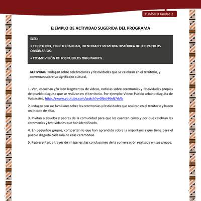 01-Actividad Sugerida LC03 DIA-U02-OA06;OA11-Indagan sobre celebraciones y festividades que se celebran en el territorio, y comentan sobre su significado cultural.