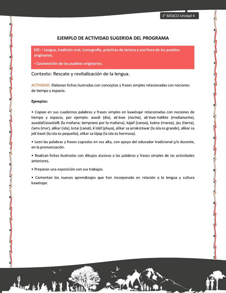 05-Actividad sugerida: LC03-KAW-U04-LR04;OA09-Elaboran fichas ilustradas con conceptos y frases simples relacionadas con nociones de tiempo y espacio.