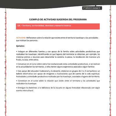 06-Actividad sugerida: LC03-KAW-U04-OA06-Reflexionan sobre la relación que existe entre el territorio kawésqar y las actividades que realizan las personas.