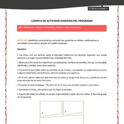 07-Actividad sugerida: LC03-KAW-U04-OA14-Identifican conocimientos astronómicos presentes en relatos, celebraciones o actividades comunitarias, propias del pueblo kawésqar.