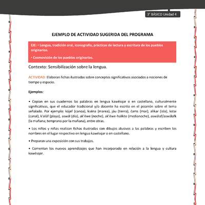 03-Actividad sugerida: LC03-KAW-U04-LA04;OA09-Elaboran fichas ilustradas sobre conceptos significativos asociados a nociones de tiempo y espacio.