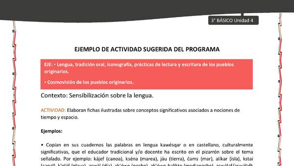 03-Actividad sugerida: LC03-KAW-U04-LA04;OA09-Elaboran fichas ilustradas sobre conceptos significativos asociados a nociones de tiempo y espacio.