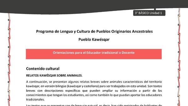 01-Orientaciones al docente - LC03 - Kawésqar - U1 - Contenido Cultural: Relatos kawéskar sobre animales