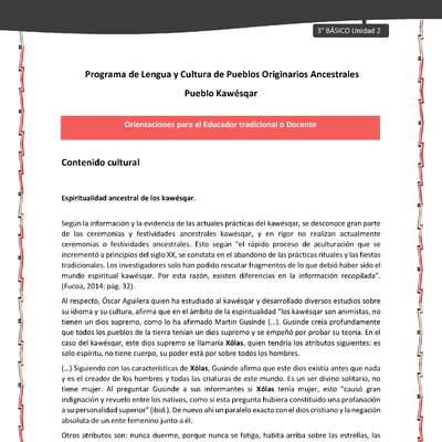 01-Orientaciones al docente - LC03 - Kawésqar - U2 - Contenido cultural: Espiritualidad ancestral de los kawésqar.