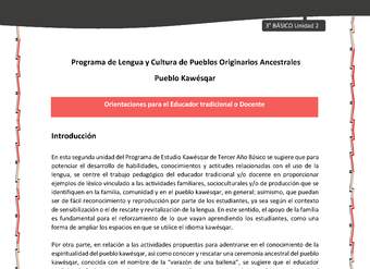 01-Orientaciones al docente - LC03 - Kawésqar - U2 - Orientaciones para el Educador tradicional o Docente: Introducción