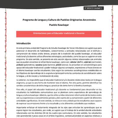 01-Orientaciones al docente - LC03 - Kawésqar - U1 -Orientaciones al educador tradicional y/o docente