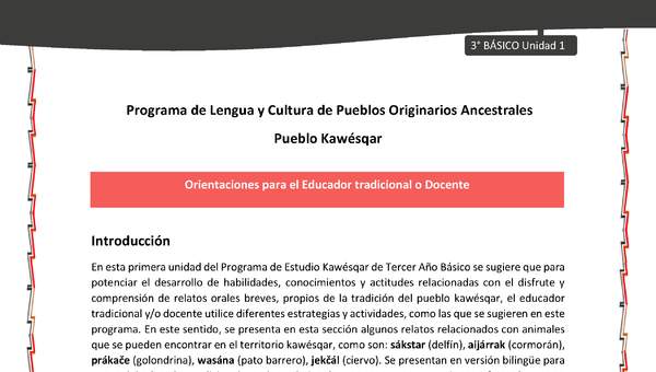01-Orientaciones al docente - LC03 - Kawésqar - U1 -Orientaciones al educador tradicional y/o docente