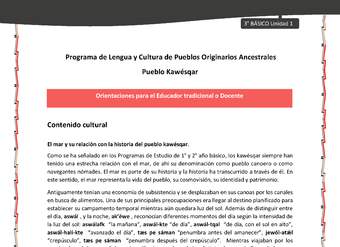 01-Orientaciones al docente - LC03 - Kawésqar - U1 - Contenido cultural: El mar y su relación con la historia del pueblo kawésqar.