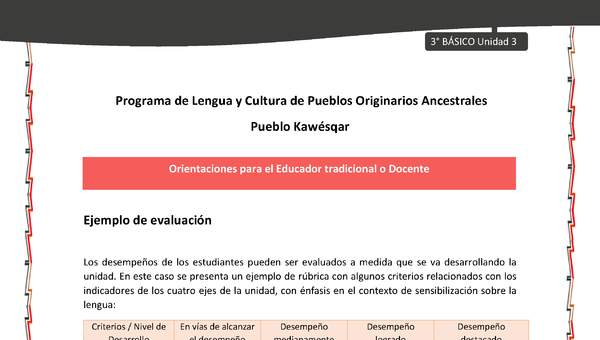 01-Orientaciones al docente - LC03 - Kawésqar - U3 - Ejemplo de evaluación