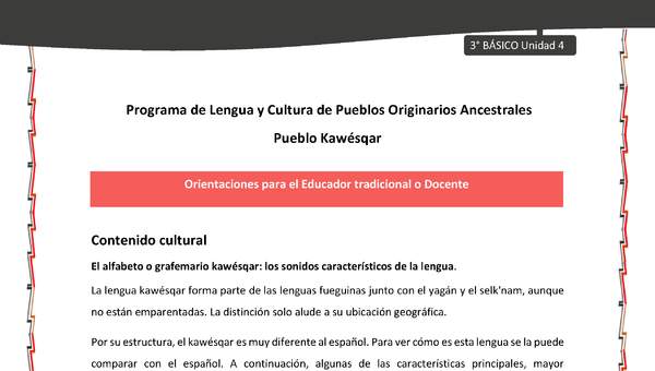 01-Orientaciones al docente - LC03 - Kawésqar - U4 - Contenido Cultural