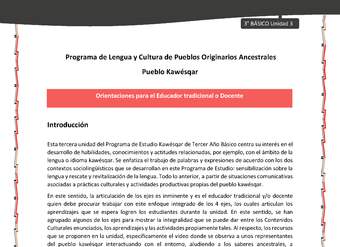01-Orientaciones al docente - LC03 - Kawésqar - U3 - Orientaciones al educador tradicional y/o docentes: Introducción