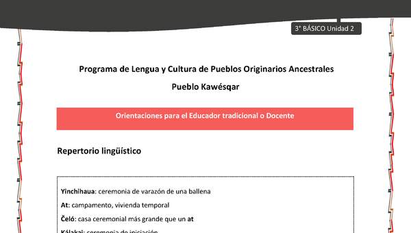 01-Orientaciones al docente - LC03 - Kawésqar - U2 - Repertorio lingüístico