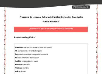 01-Orientaciones al docente - LC03 - Kawésqar - U2 - Repertorio lingüístico