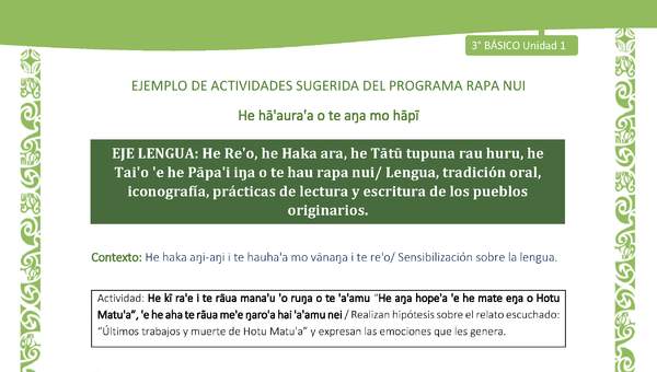 Realizan hipótesis sobre el relato escuchado: “Últimos trabajos y muerte de Hotu Matu'a” y expresan las emociones que les genera