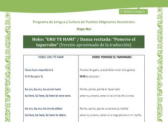 Hoko: “URU TE HAMI” / Danza recitada: “Ponerse el taparrabo” (Versión aproximada de la traducción)