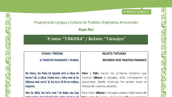 'A'amu: “TĀKONA” / Relato: “Tatuajes”