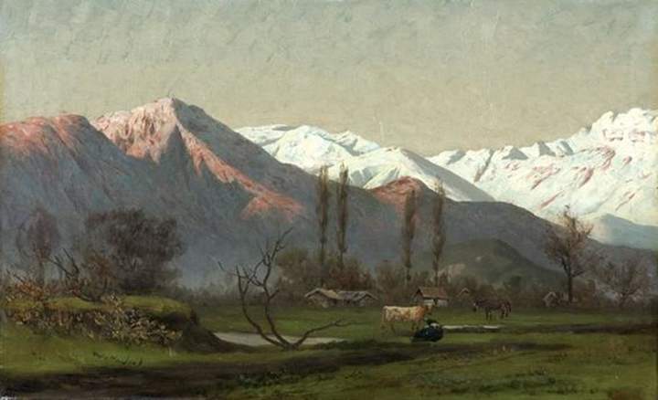 Paisaje de Cordillera con vacunos de Pedro Lira