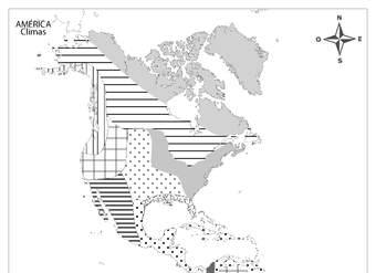 Mapa climático de América en blanco y negro