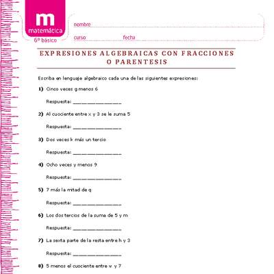 Expresiones algebraicas con fracciones y parentesis