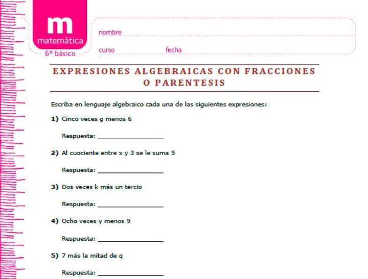 Expresiones algebraicas con fracciones y parentesis