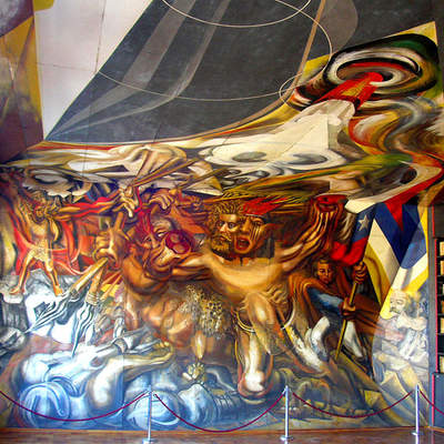 Mural de Siqueiros en Escuela México. Muro Sur
