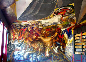 Mural de Siqueiros en Escuela México. Muro Sur