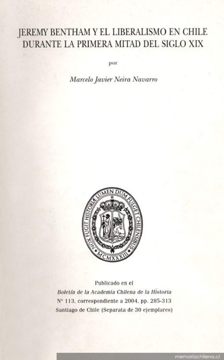 Jeremy Bentham y el liberalismo en Chile durante la primera mitad del siglo XIX