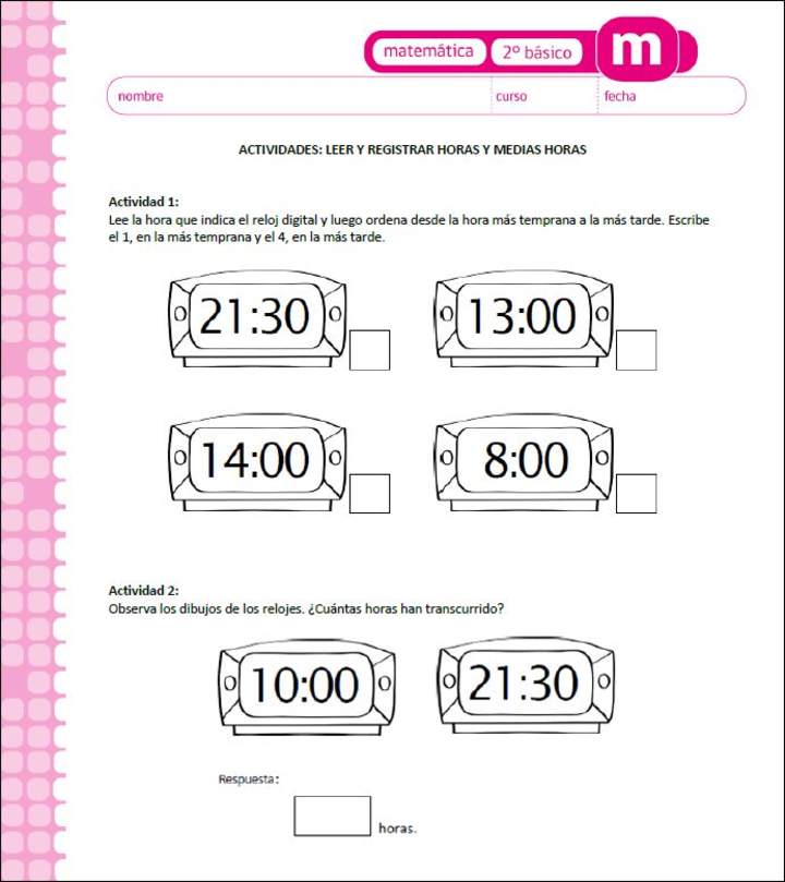 Leer y registrar horas y medias horas