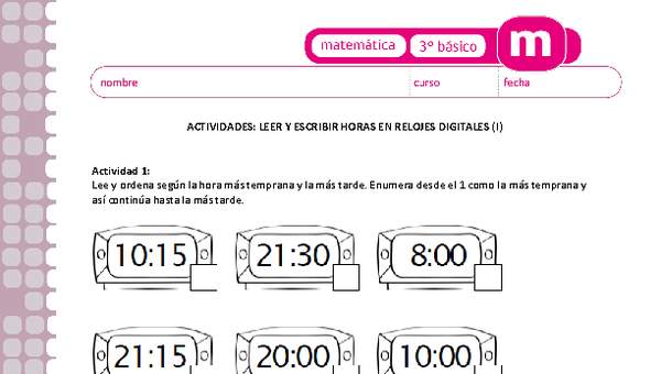 Leer y escribir horas en relojes digitales (I)