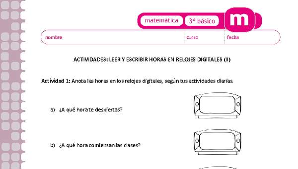 Leer y escribir horas en relojes digitales (II)