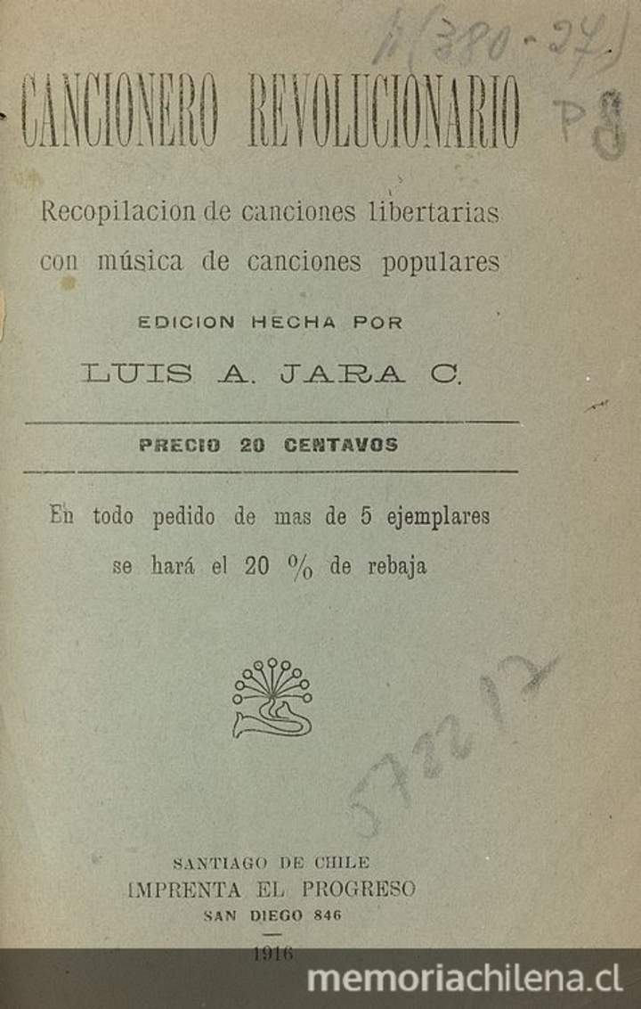 Cancionero revolucionario : recopilación de canciones libertarias con música de canciones populares