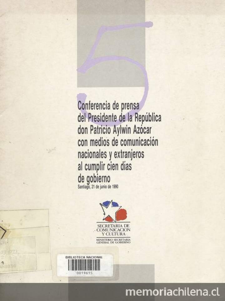 Conferencia de prensa del Presidente de la República Don Patricio Aylwin Azócar con medios de comunicación nacionales y extranjeros al cumplir cien días de gobierno, Santiago, 21 de junio de 1990