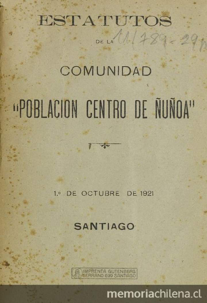 Estatutos de la comunidad "Población centro de Ñuñoa"