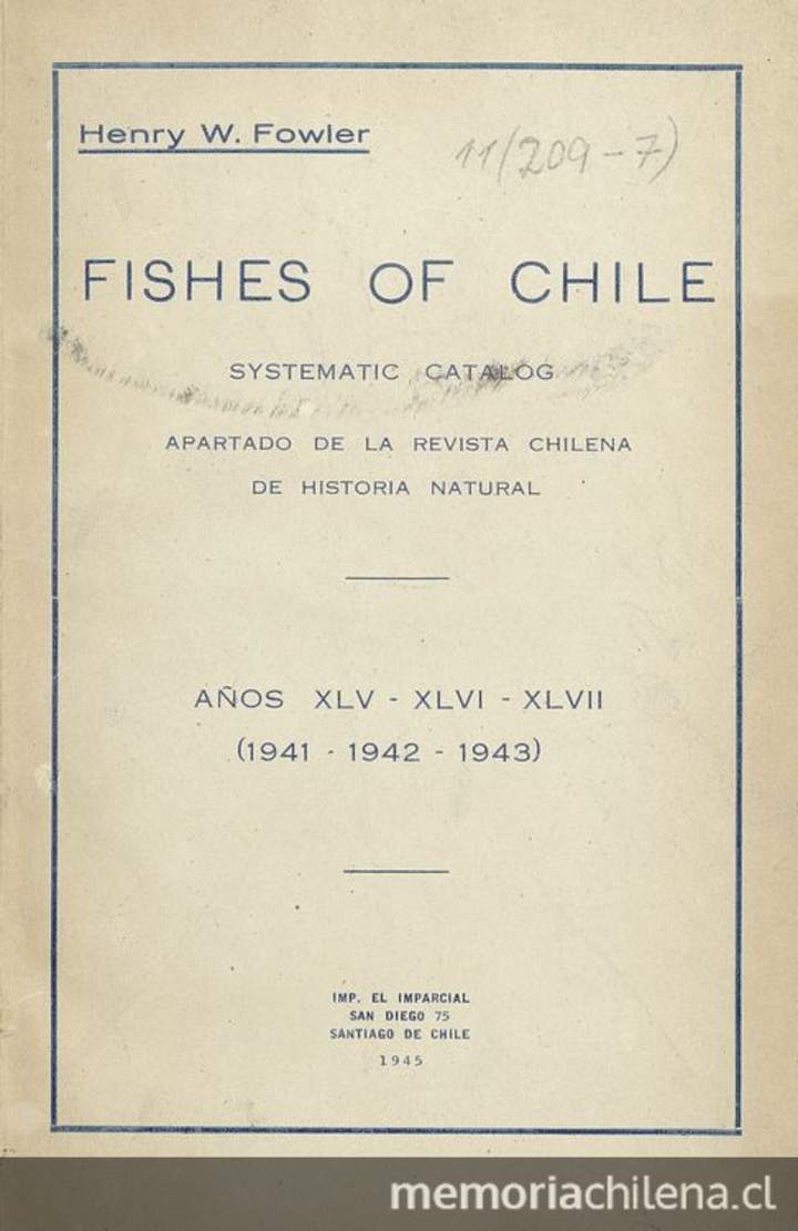 Fisches of Chile Systematic catalog
