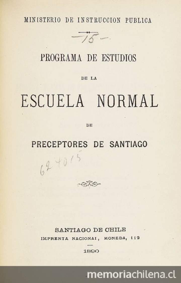 Programa de estudios de la Escuela Normal de preceptores de Santiago