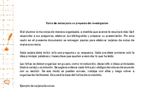 Toma de notas para un proyecto de investigación